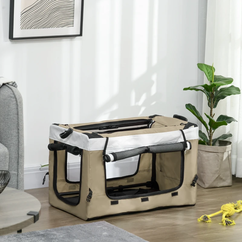 PawHut Hundbuggy Haustierbuggy Hundewagen, klappbar, abnehmbarer Korb, 81 x 58 x 97,5 cm, Schwarz+Khaki+Weiß