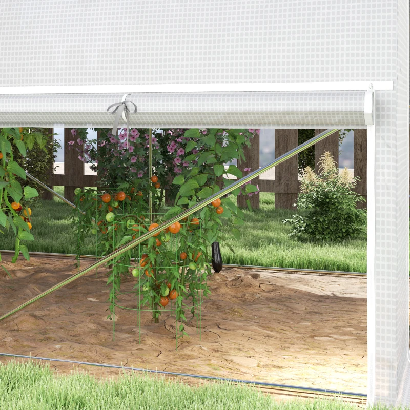 Outsunny 3 x 2 x 2 m Polytunnel-Kas met Oprolbare Zijwanden, UV-resistente Kunststoffolie en Stalen Frame, Wit