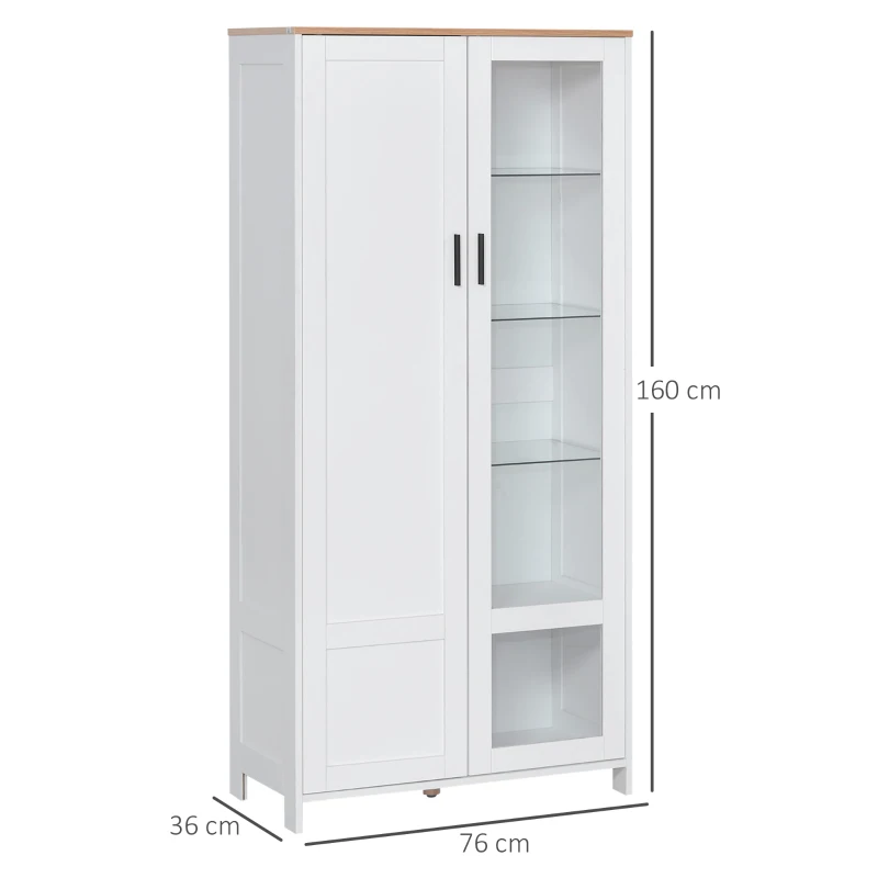 HOMCOM Küchenbuffet, Küchenschrank, Vitrine, 7 Regale, davon 3 Glasregale, 76 x 36 x 160 cm weiß