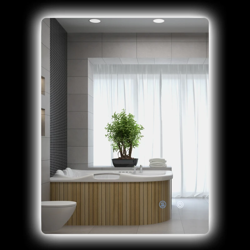 kleankin Rechteckiger LED-Badezimmerspiegel an der Wand mit Beleuchtung 80 x 60 cm einstellbare Helligkeit weiß transparent
