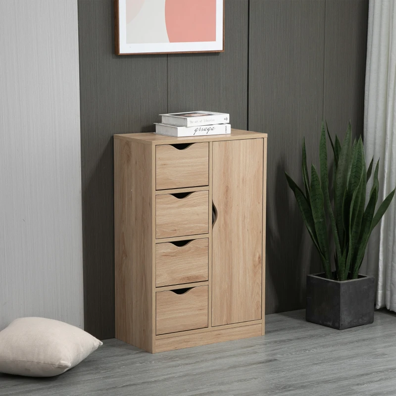 HOMCOM Aufbewahrungsschrank Sideboard modern mit 1 Schrank und 4 Schubladen - aus Holz - für Wohnzimmer, Küche, Eingangsbereich, Esszimmer - braun
