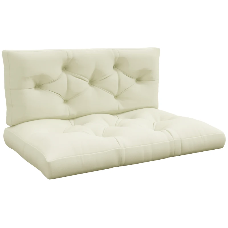 Outsunny Set aus 2 Sitz- und Rückenkissen für Gartenbank, Sitzbank, Palette 2 Plätze Abm. 120L x 80B x 12H cm Polyester Creme