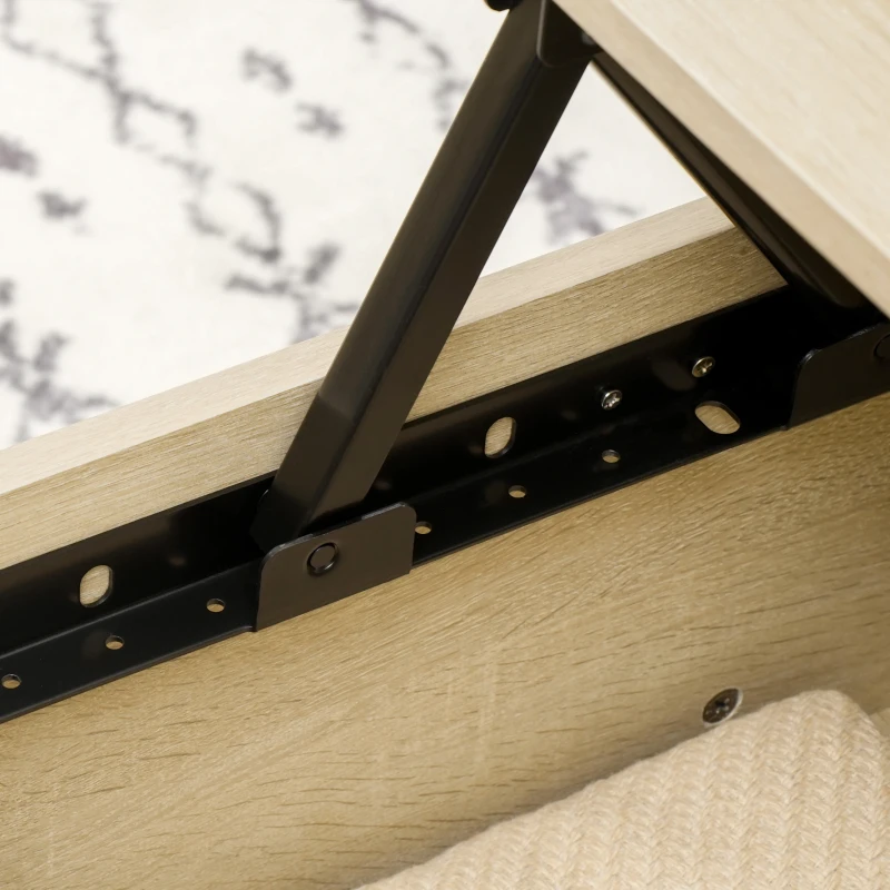 HOMCOM Rechteckiger Couchtisch Wohnzimmertisch klappbares Tablett 2 Fächer Truhe aus Holzmaßen 85L x 60B x 59,5H cm helle Holzoptik