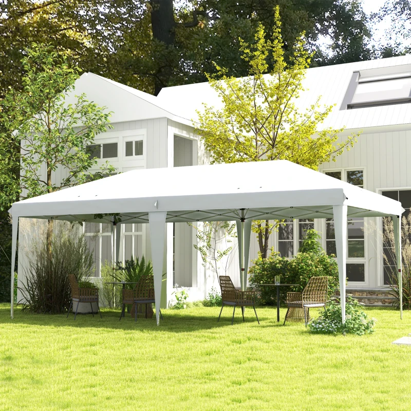 Outsunny Gartenpavillon 6 x 3 m Pop-up-Falt-Pavillon mit inkludierter Tragetasche, Epoxidstahl, dichtes Oxford-Polyester, weiß