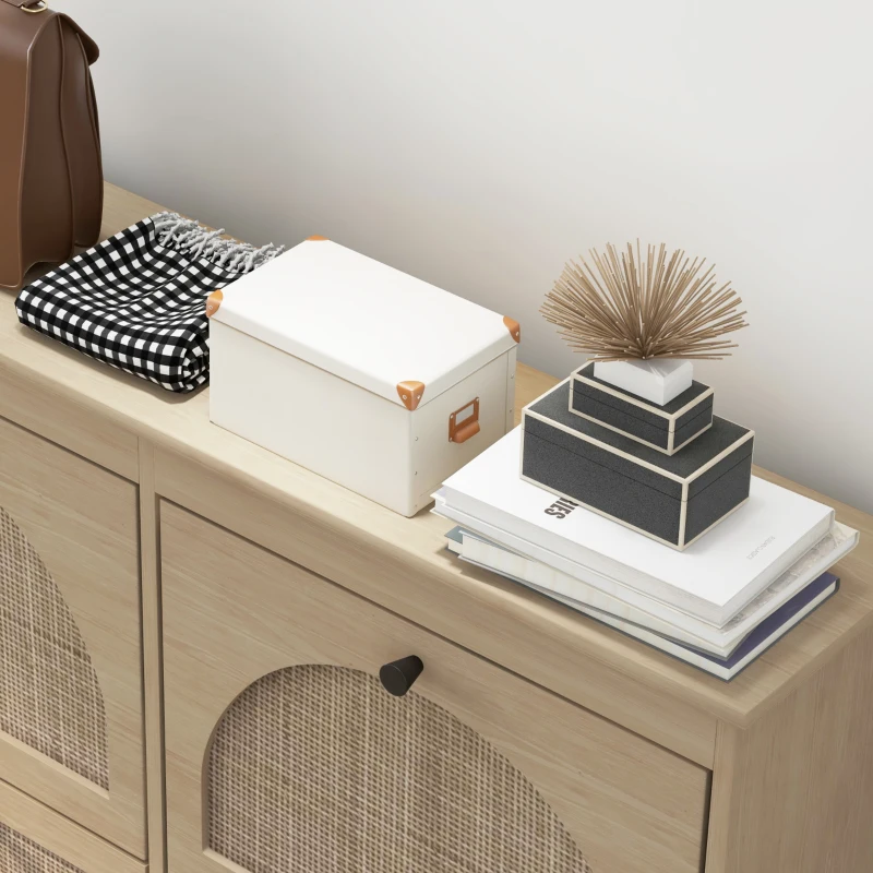 HOMCOM Schuhschrank 4 abklappbare Türen 20 Paare verstellbares Regal Bohème-Stil Massivholzbeine 105 x 24 x 97,5 cm natur