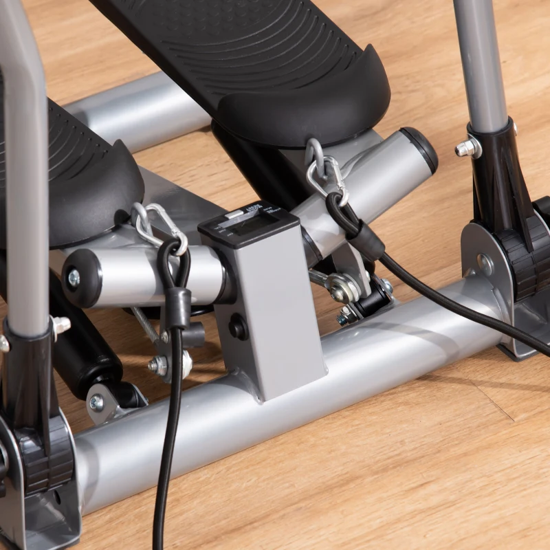 HOMCOM Stepper mit Griffen und Extensoren Fitnessgerät mit LCD-Display aus Stahl ABS 54 x 40 x 135 cm Schwarz und Silber