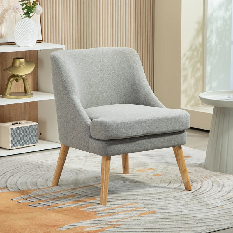 HOMCOM Fauteuil Lounge Rembourré en Aspect Lin, Accoudoir, Pieds en Bois, pour Salon, Chambre, Gris Clair