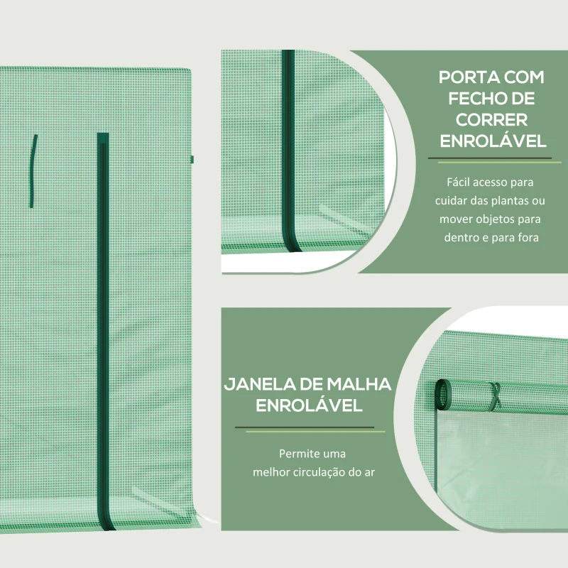 Outsunny Estufa de Jardim Pequena Estufa de Exterior com Janelas e Estrutura de Aço Estufa de Cultivo 200x76x168 cm Verde