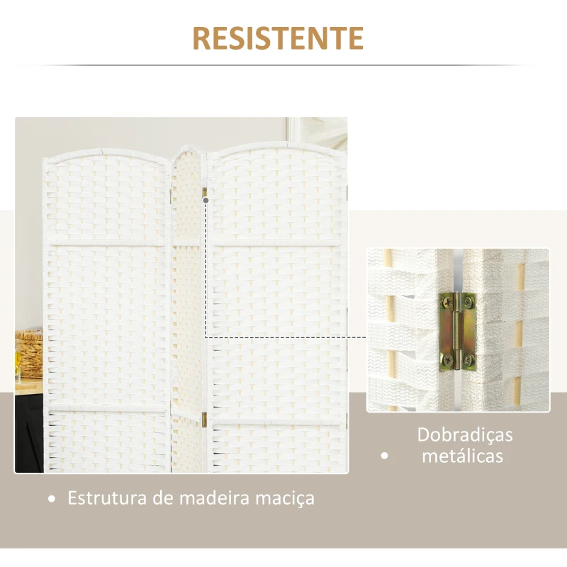 HOMCOM Biombo de 6 Painéis Separador de Ambientes Dobrável 240x170 cm para Sala de Estar Dormitório Escritório Branco
