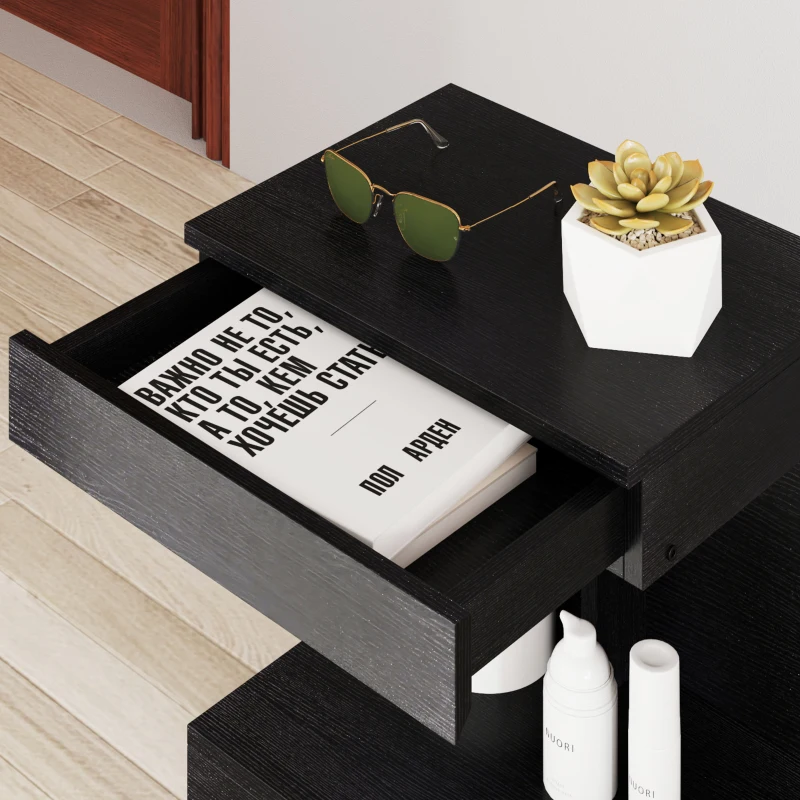 HOMCOM Nachtkastje, Bijzettafel met Lade en Open Opbergruimte, Modern Sofa Tafel met Schap voor Verschillende Ruimtes, Zwart