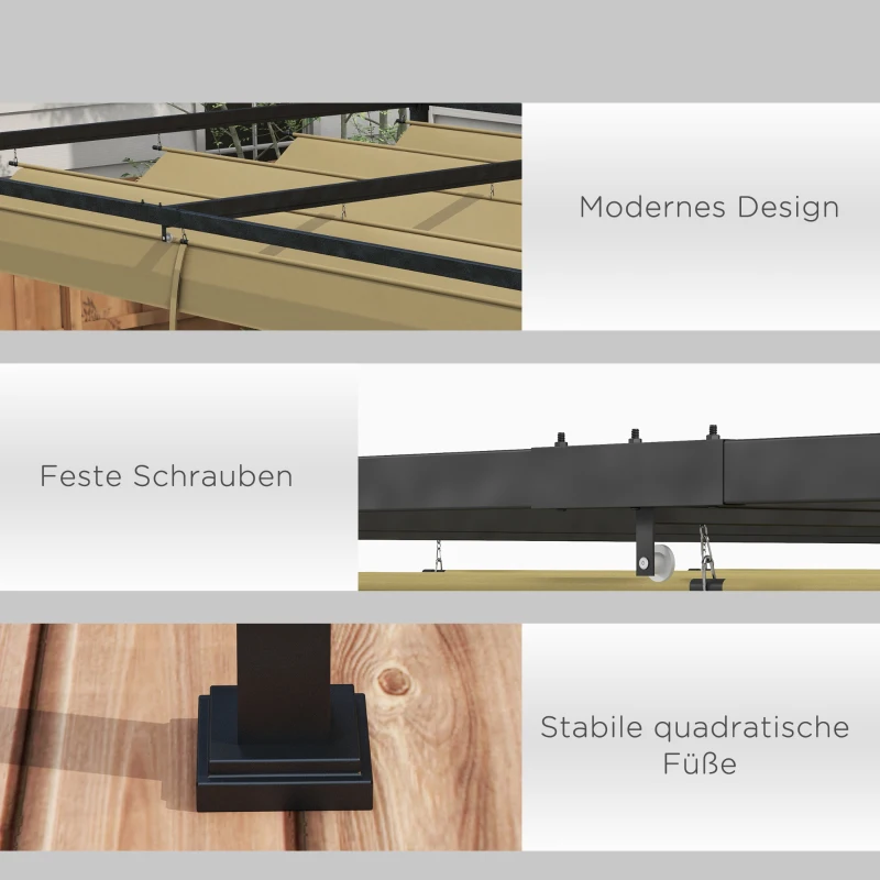 Outsunny Pergola, Solidna Ochrona Przed Słońcem dla Ogrodu, Balkonu, Tarasu, z Metalu i Tworzywa, UV- i Wodooporna, Khaki