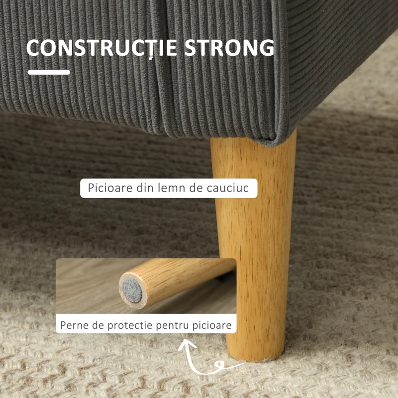 HOMCOM Canapea Modernă de 2 Locuri cu 2 Perne Detașabile, Spațiu de Depozitare și Picioare din Lemn, 140x63x79 cm, Gri(m-7)