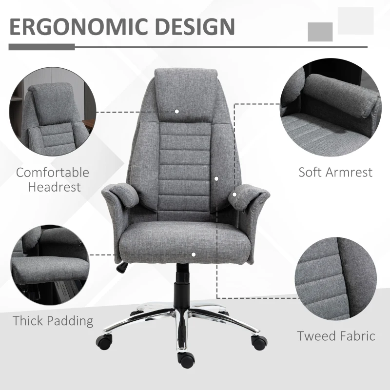 HOMCOM High Back Double-Tier Armrest Office Chair Grey