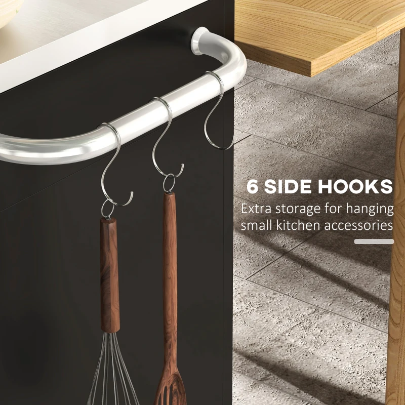 HOMCOM Black Metal Kitchen Island on Wheels, Rolling Trolley Catr with Stainless Top and Hooks