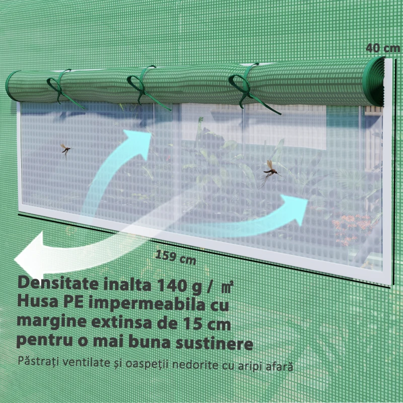 Outsunny Seră Tunel cu 3 Uși Rulante, 6 Ferestre, Țăruși și Frânghii, Seră de Grădină din Oțel Galvanizat, 6x3x2 m, Verde(m-5)