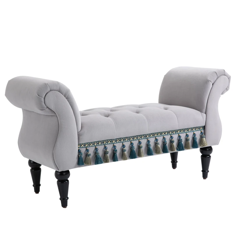 HOMCOM Vintage Bed End Bench with Armrest Tufted Footrest Stool Upholstered Bedroom Imitation Velvet Grey 117 x 40 x 58 cm