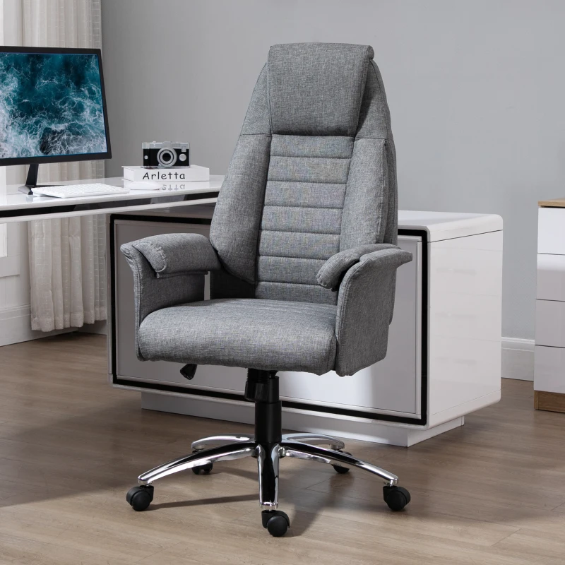 HOMCOM High Back Double-Tier Armrest Office Chair Grey