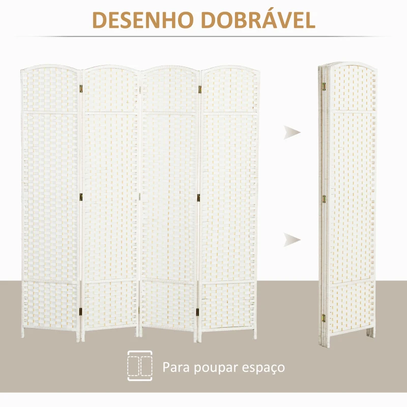 HOMCOM Biombo de 4 Painéis Separador de Ambientes Dobrável 160x170 cm para Sala de Estar Dormitório Escritório Branco