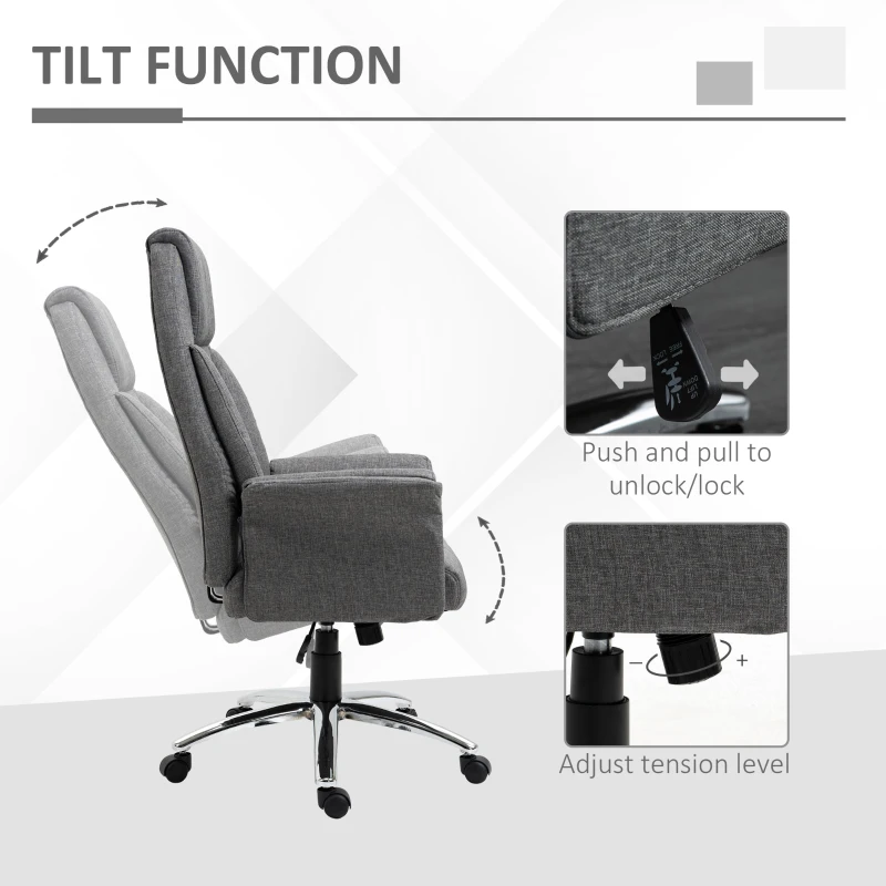 HOMCOM High Back Double-Tier Armrest Office Chair Grey