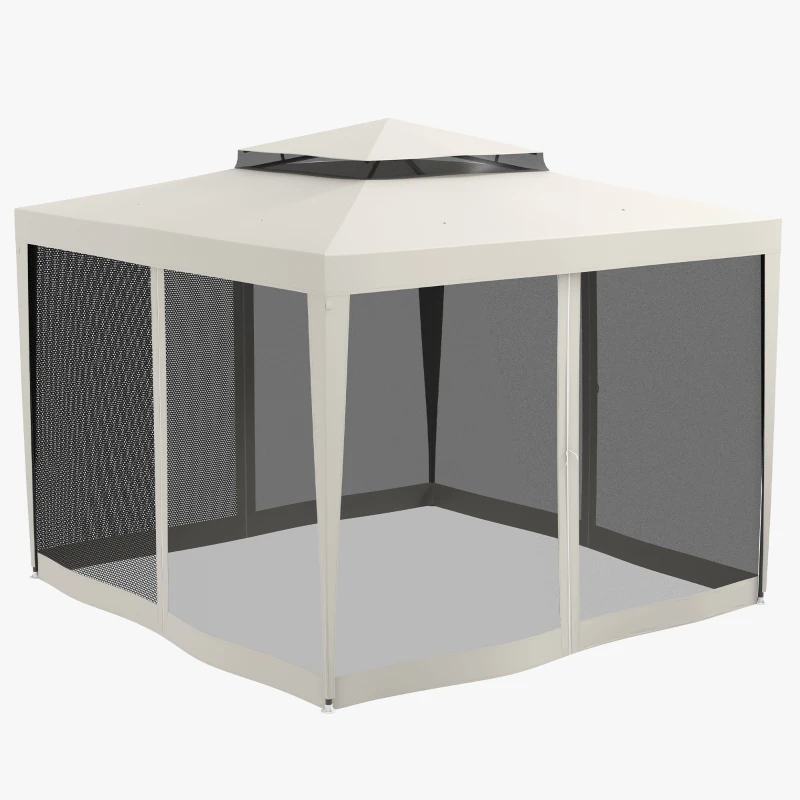 Outsunny Foisor de Grădină cu Plasă Țânțari, Foisor cu Acoperiș Dublu și Cadru Metalic, 297x297x268 cm, Bej