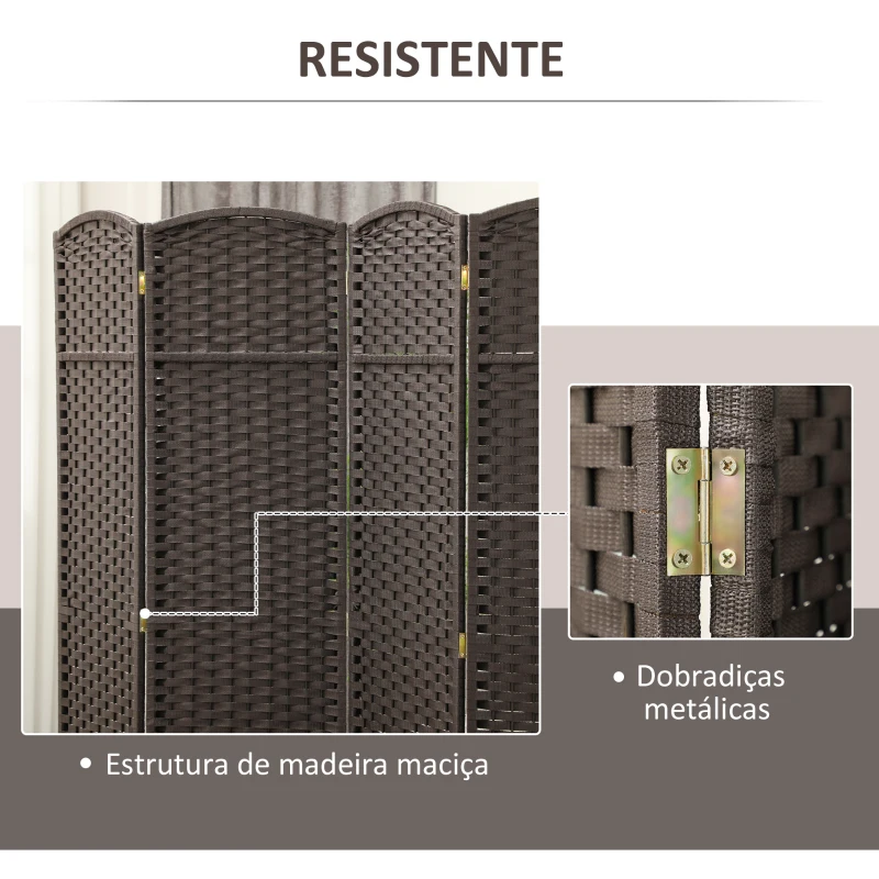 HOMCOM Biombo de 4 Painéis Separador de Ambientes Dobrável 160x170 cm para Sala de Estar Dormitório Escritório Marrom