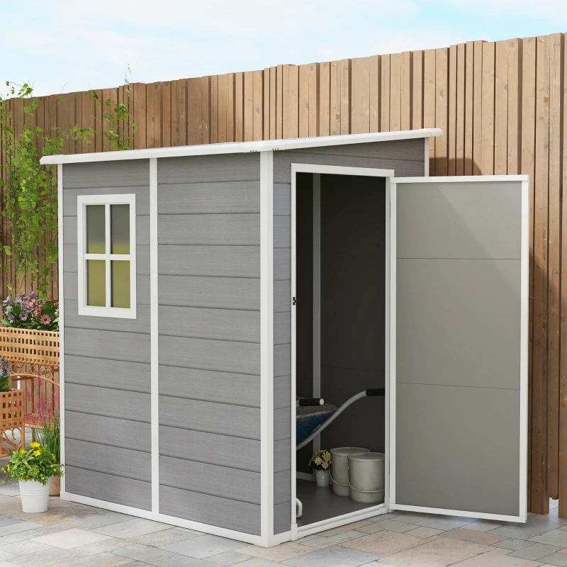 Outsunny Tuinschuur Metaal, Aluminium, Ruime Tuinschuur Met Slot, Ventilatie En Daglicht, 122x149x192/177 Cm, Grijs(m-2)