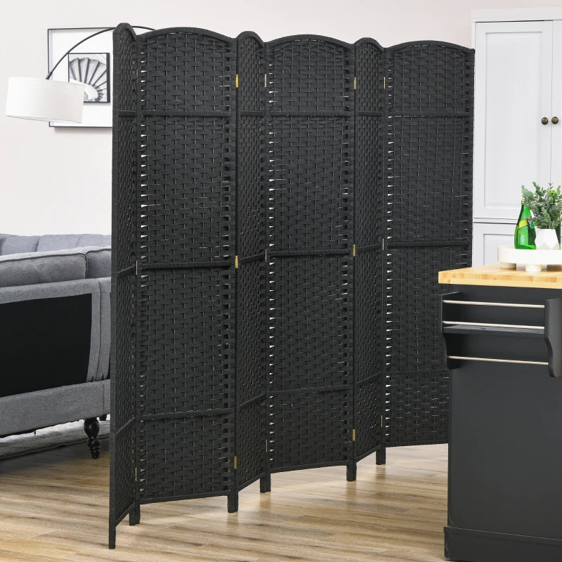 HOMCOM Biombo de 6 Painéis Separador de Ambientes Dobrável 240x170 cm para Sala de Estar Dormitório Escritório Preto