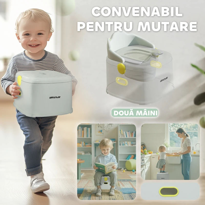 AIYAPLAY Oliță pentru Copii 3 în 1 cu Tavă Detașabilă, Convertibilă în Taburet și Scaun, 35,6x31,8x29,5 cm, Gri