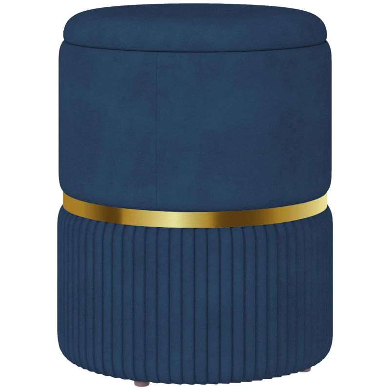 HOMCOM Banco de Armazenamento para Dormitório Puff de Arrumação Estofado em Veludo com Pés Antiderrapantes Ø36x44 cm Azul Escuro