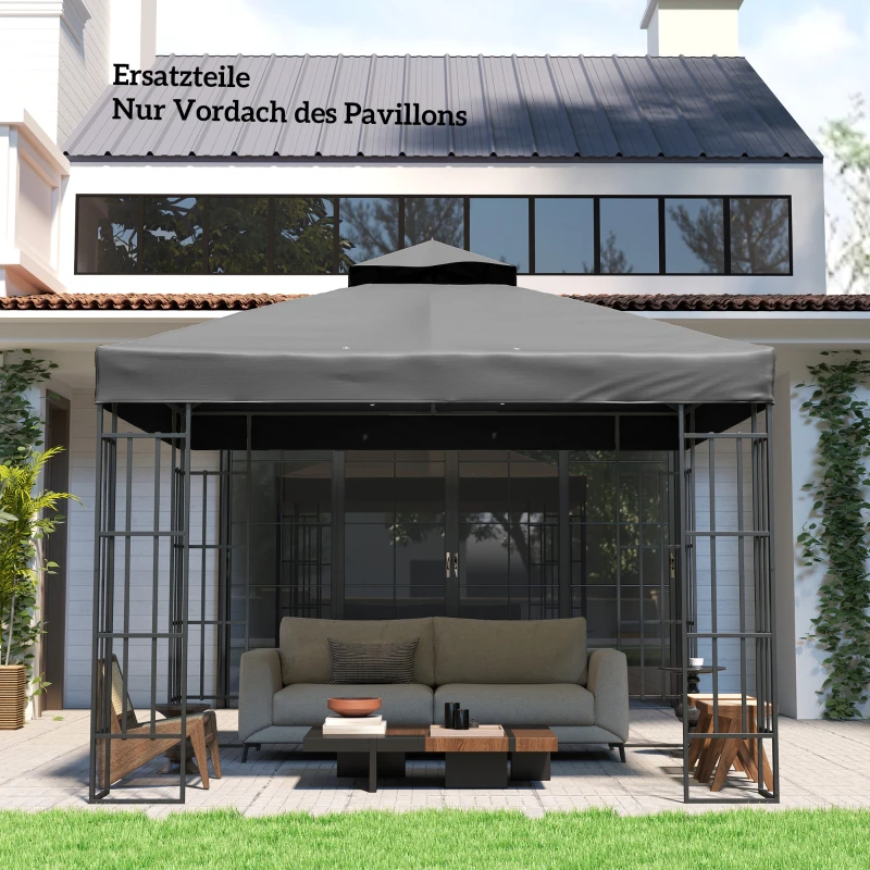 Outsunny 3 x 3 m Vervangingsdak voor Paviljoen, Dakzeil met Afvoergaten, UPF30+, Zonbescherming, Donkergrijs