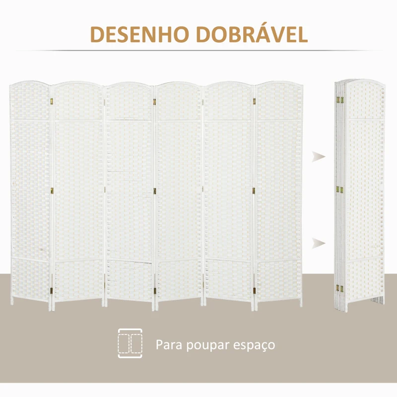 HOMCOM Biombo de 6 Painéis Separador de Ambientes Dobrável 240x170 cm para Sala de Estar Dormitório Escritório Branco