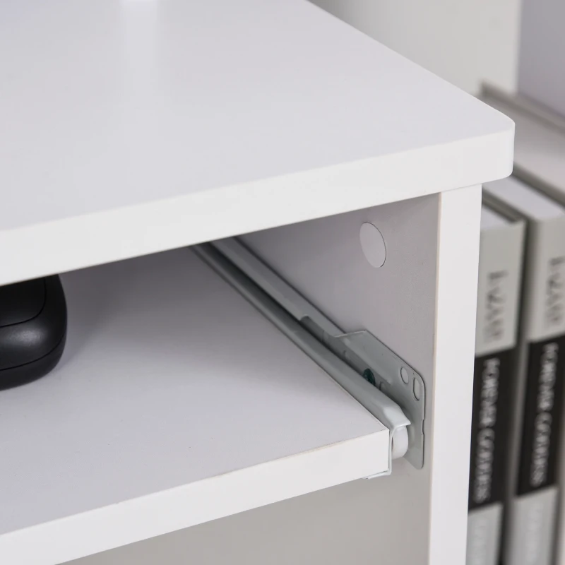 Vinsetto Scrivania Moderna con Mensola per Tastiera e Cassetto in Tessuto, 100x40x86.6cm, Bianco e Nero