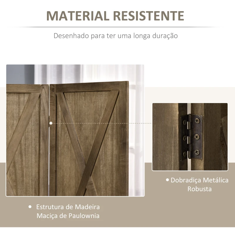 HOMCOM Biombo de 4 Painéis Separador de Ambientes Dobrável 182x170 cm Divisória para Espaços de Madeira Marrom Acinzentado