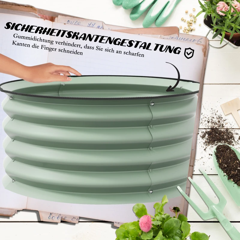 Outsunny Zestaw 2 ocynkowanych donic Ø60 x 30H cm z otwartym dnem na różne rośliny, Zielony