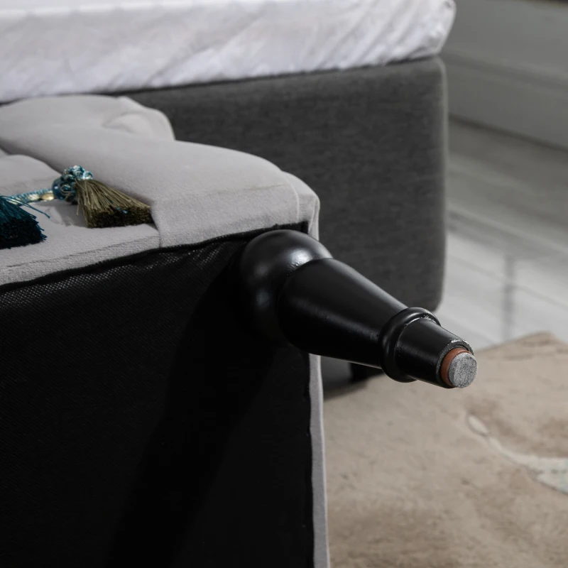 HOMCOM Vintage Bed End Bench with Armrest Tufted Footrest Stool Upholstered Bedroom Imitation Velvet Grey 117 x 40 x 58 cm