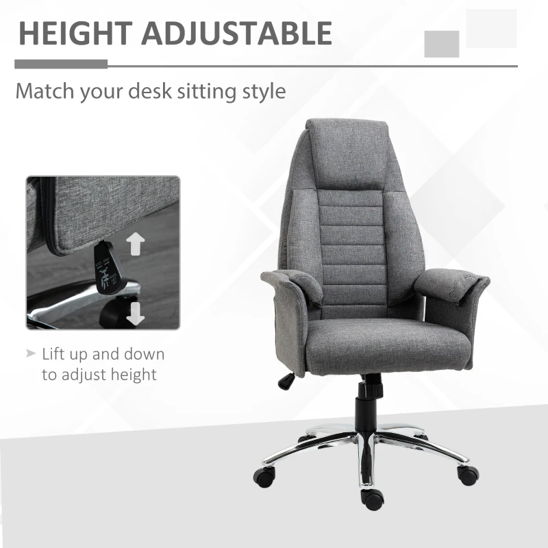 HOMCOM High Back Double-Tier Armrest Office Chair Grey