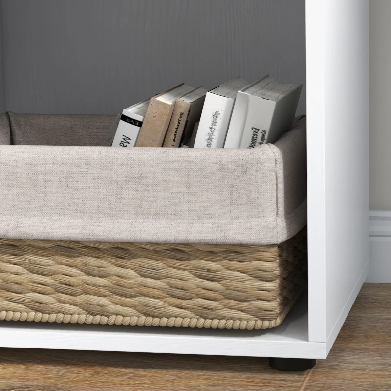 HOMCOM Scrivania Angolare per PC con 2 Cassetti e Ripiani Aperti, Scrivania ad Angolo Forma a L in Legno e Metallo, 117x83.5x76 cm, Bianco