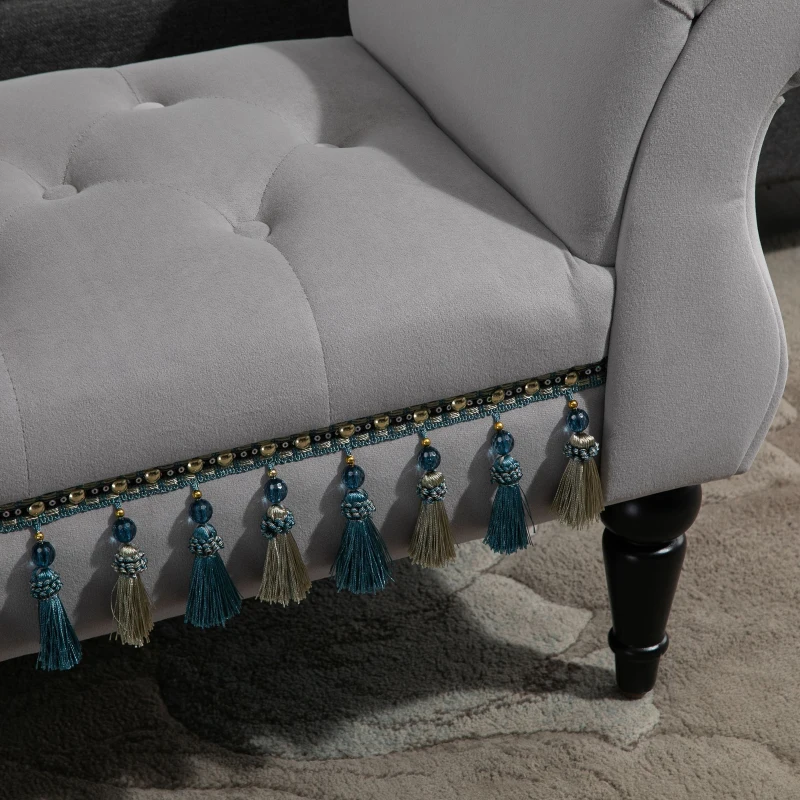 HOMCOM Vintage Bed End Bench with Armrest Tufted Footrest Stool Upholstered Bedroom Imitation Velvet Grey 117 x 40 x 58 cm