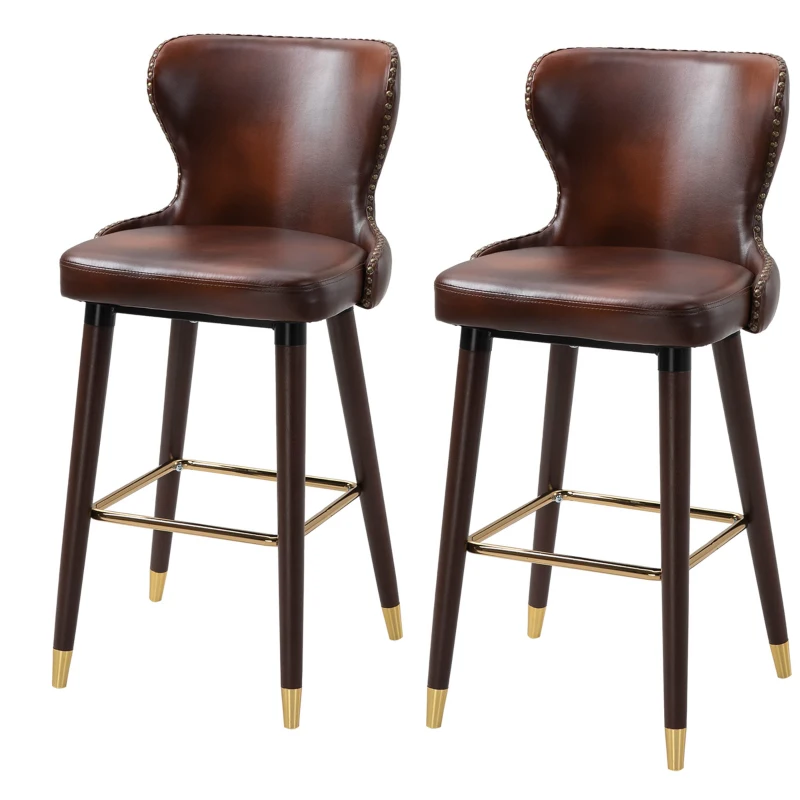 HOMCOM 2 Pieces Home Luxury Counter-Height Bar Chair, European Style,Brown and Golden(m-12)