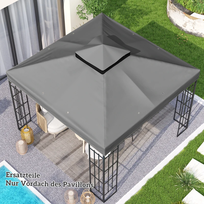 Outsunny 3 x 3 m Vervangingsdak voor Paviljoen, Dakzeil met Afvoergaten, UPF30+, Zonbescherming, Donkergrijs