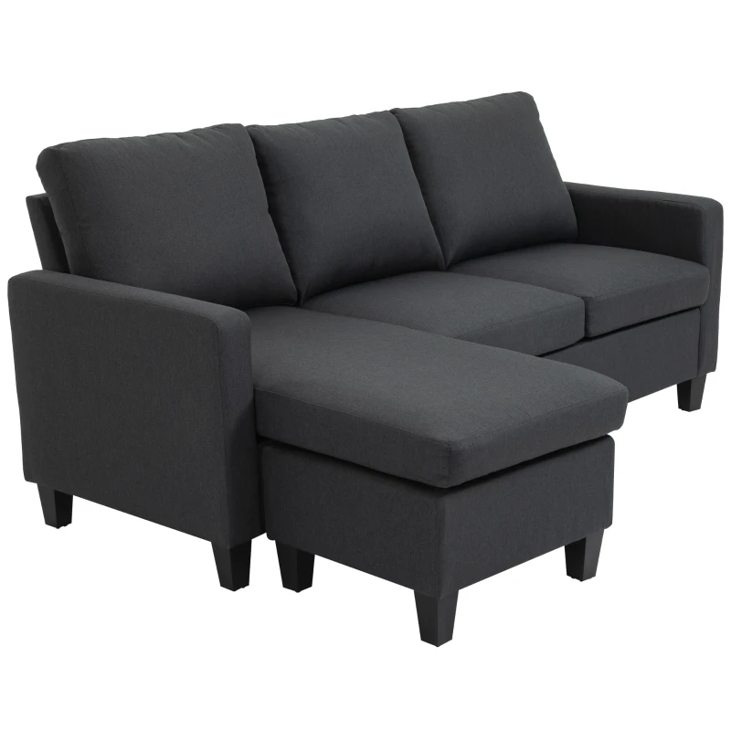 HOMCOM Modern L-shaped Fabric Sectional Sofa Couch w/ Chaise Lounge, Reversible Ottoman Bench