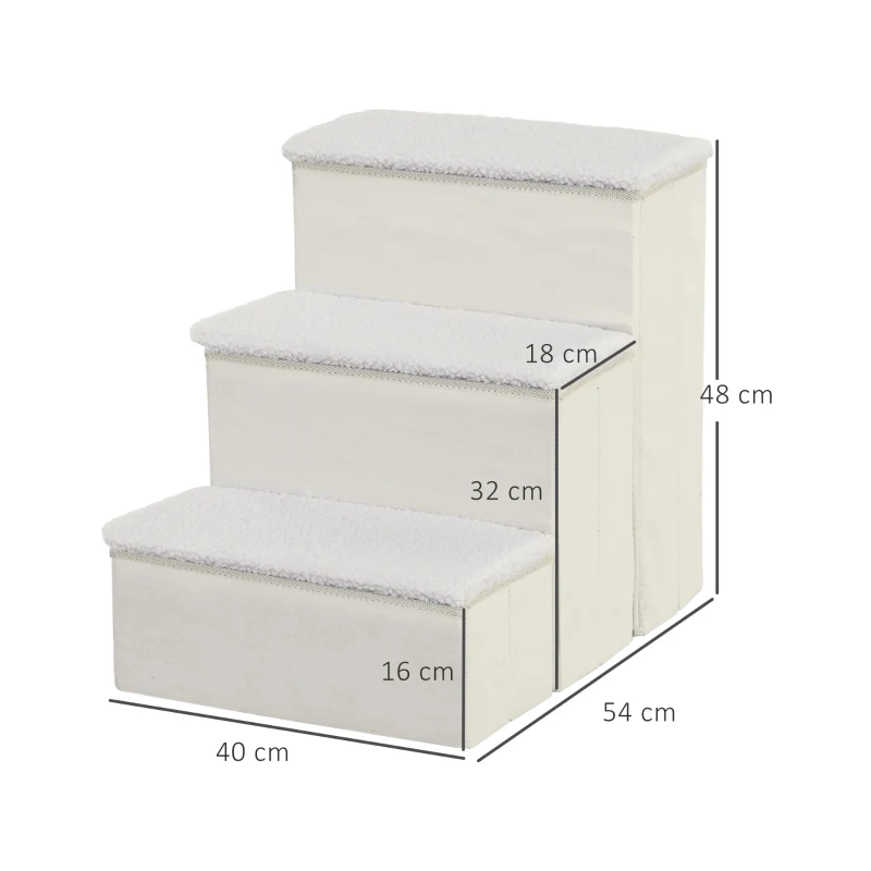 PawHut 3-Step Foldable Pet Steps Pet Stairs with Fleece Cover and Storage