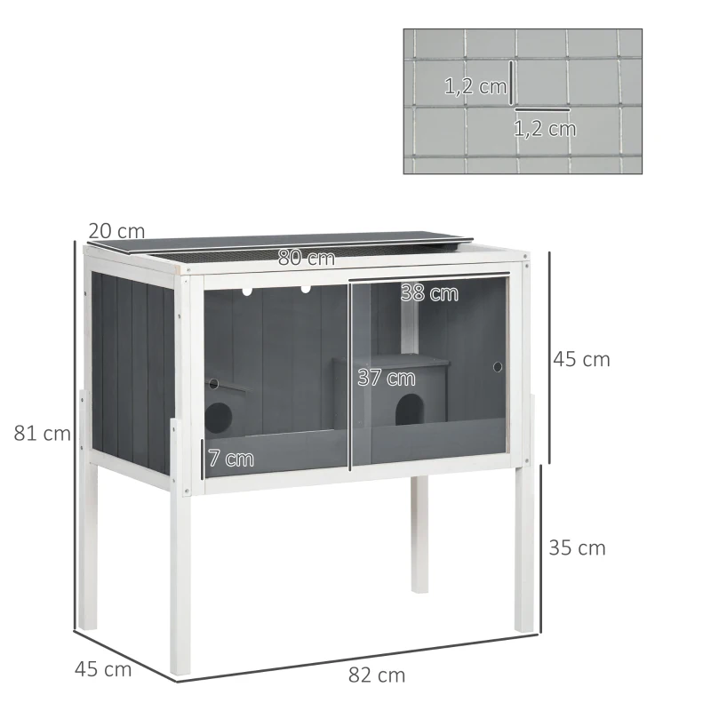 PawHut Hamsterkäfig, 3000 cm² Zwerghamsterkäfig aus Holz und Metall, mit 2 Hütten, Acrylschiebetüren, stabil, sicher, Grau+Weiß(m-3)