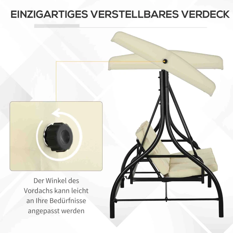 Outsunny Schommelbank, Hollywoodschommel met Zonnescherm, Tuinschommel, Verandaschommel, 3-zits, Schommelbed