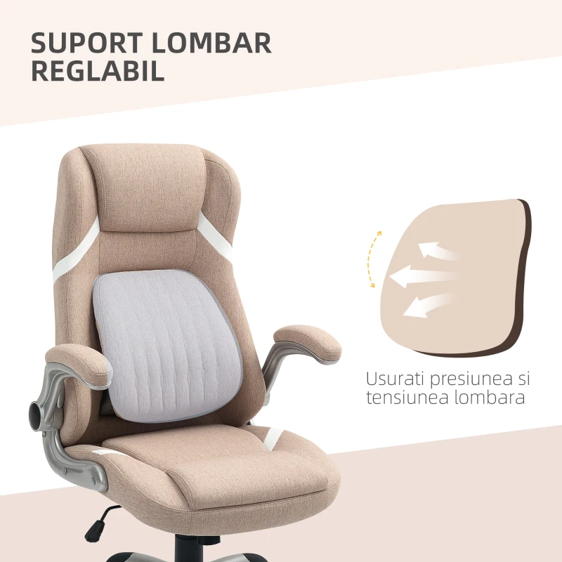 Vinsetto Scaun de Birou Ergonomic cu Brațe Rabatabile, Tetieră, Suport Lombar și Înălțime Reglabilă, 68x76x117 cm, Maro