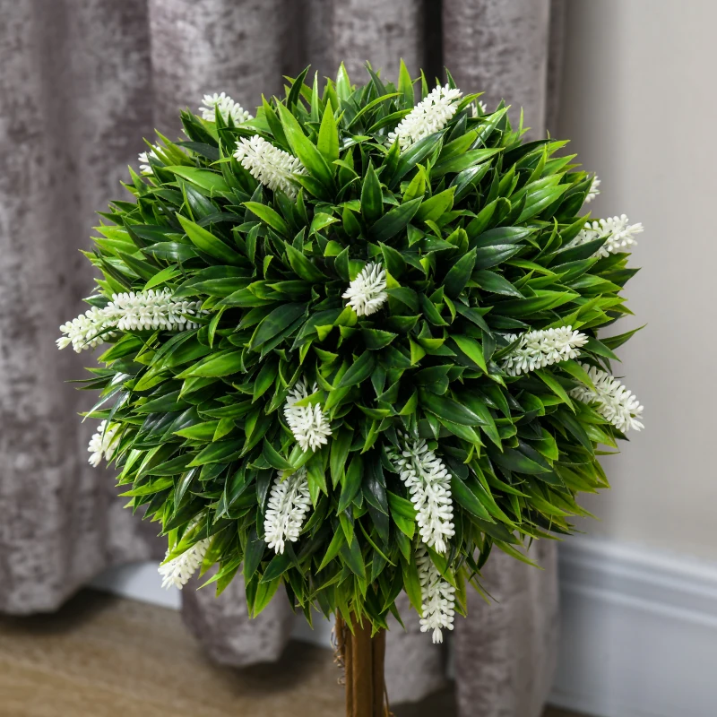 HOMCOM Set van 2 Lavendel Kunstbomen, 60 cm hoog, inclusief Pot en Kunstmos, Wit
