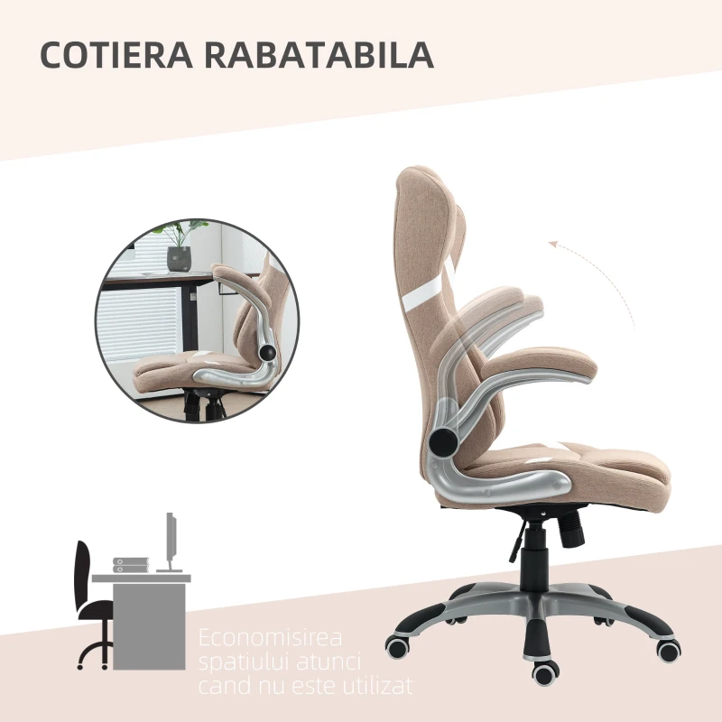 Vinsetto Scaun de Birou Ergonomic cu Brațe Rabatabile, Tetieră, Suport Lombar și Înălțime Reglabilă, 68x76x117 cm, Maro