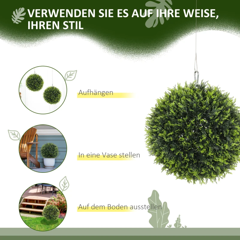 HOMCOM Kunstplanten Set van 2, UV-bestendige Decoratieve Planten, Decor-Planten, Indoor, Outdoor, 45 cm, Groen