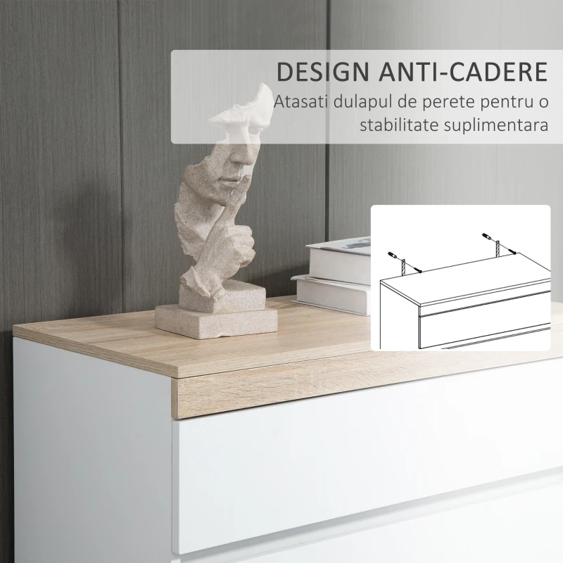 HOMCOM Comodă cu 5 Sertare din Lemn, Comodă pentru Dormitor cu Dispozitiv Anti-Răsturnare, 80x40x109 cm, Alb