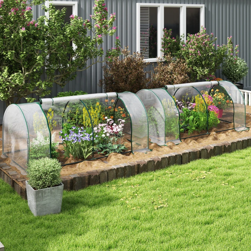 Outsunny Set of 2 Tunnel Greenhouse, Green Grow House with Roll-up Door, Steel Frame, Plastic Cover for Garden, Outdoor, 200 x 100 x 80cm, Clear